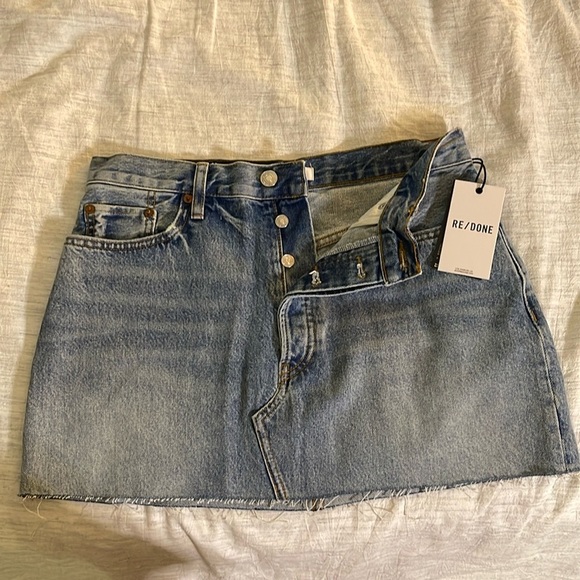 ReDone denim mini skirt - button fly - sz 28 - NWT - Picture 1 of 5